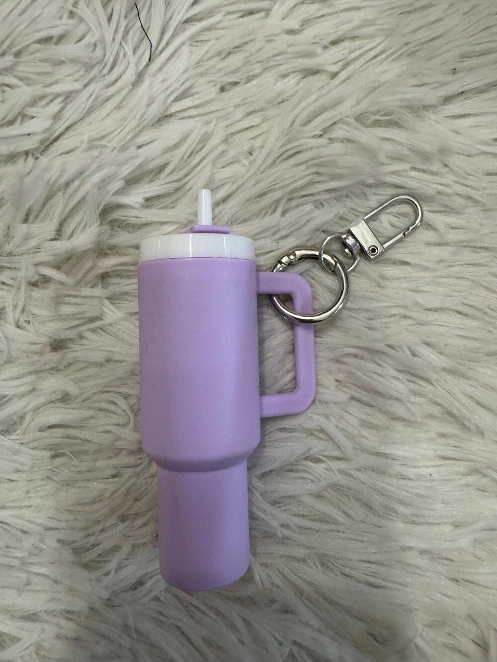 Purple & white cup keychain pills/lip balm holder